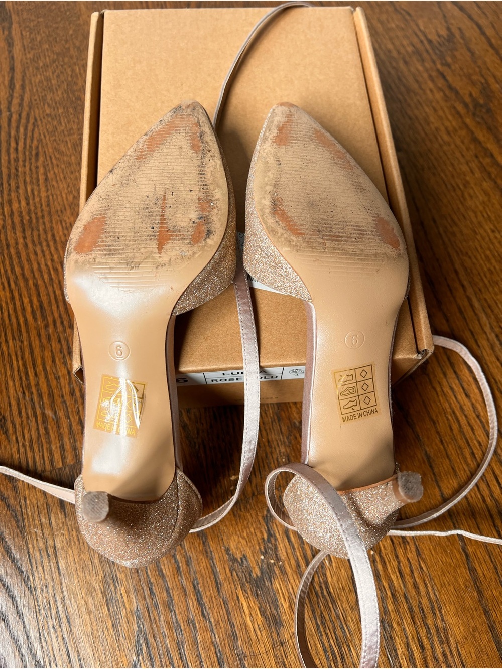 DSW Rose Gold Glitter Pointed-Toe Ankle-Strap Heels - Picture 5 of 5